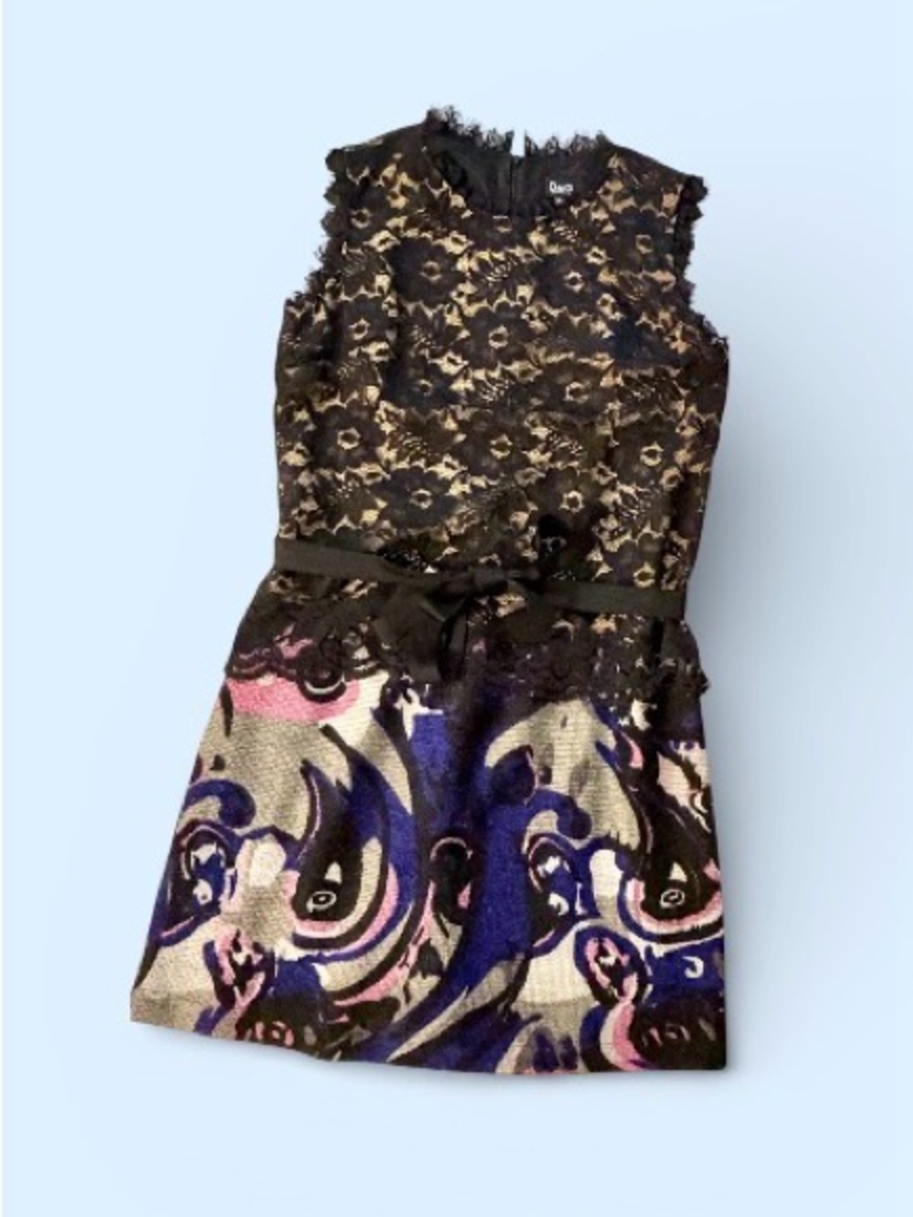 Dolce & Gabbana Black Lace Bodice Multicolor Swirl Skirt Dress